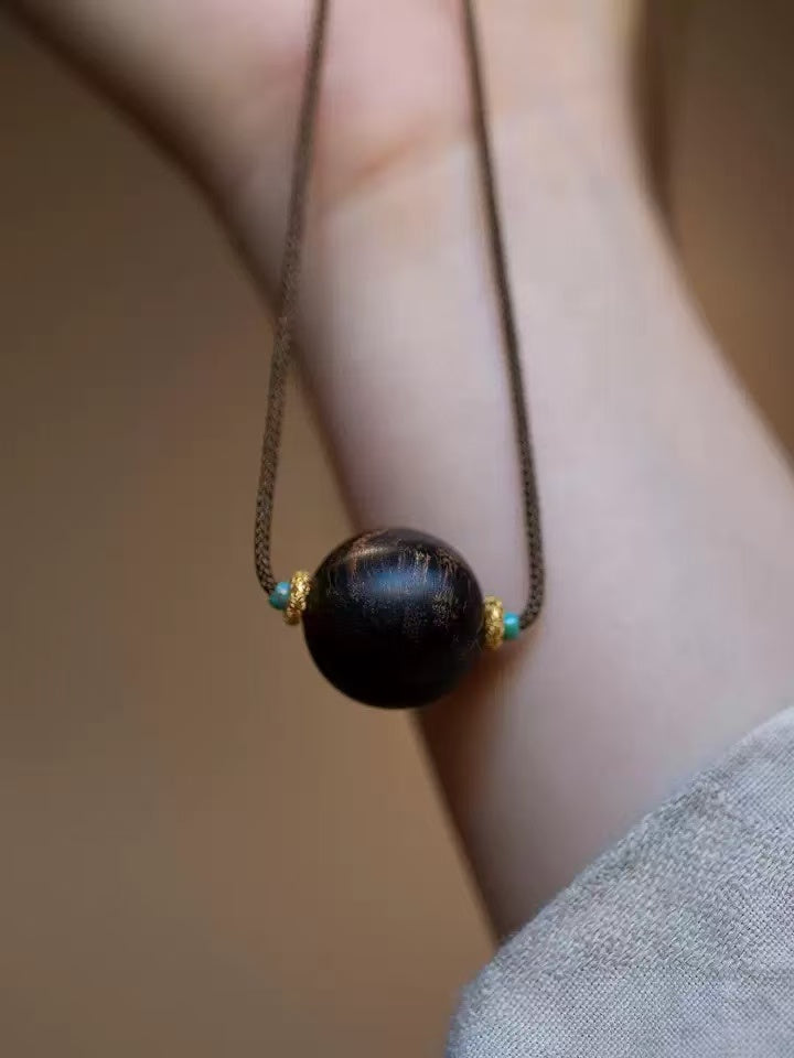 Natural Vietnamese Nha Trang Kynam agarwood Necklace Soft silk large particle transfer bead pendant