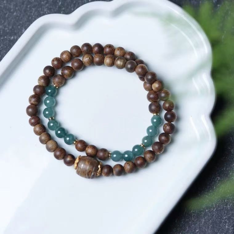 Women's bracelet Natural Kinam Agarwood 6mm Double-Ring DIY Bracelet