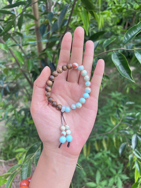 Women's bracelet Agarwood natural buddhist beads 8mm with blue Shoushan stone bracelet cry stone
