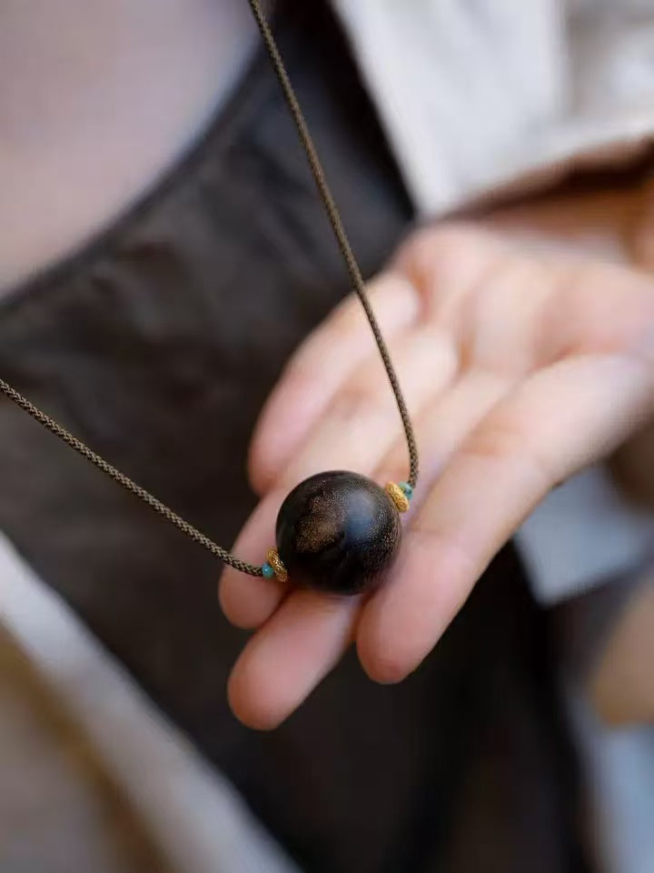 Natural Vietnamese Nha Trang Kynam agarwood Necklace Soft silk large particle transfer bead pendant