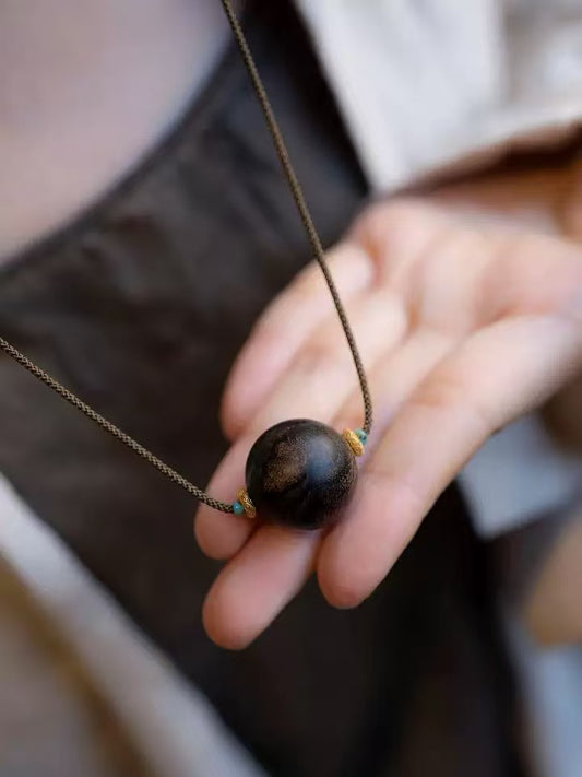 Natural Vietnamese Nha Trang Kynam agarwood Necklace Soft silk large particle transfer bead pendant