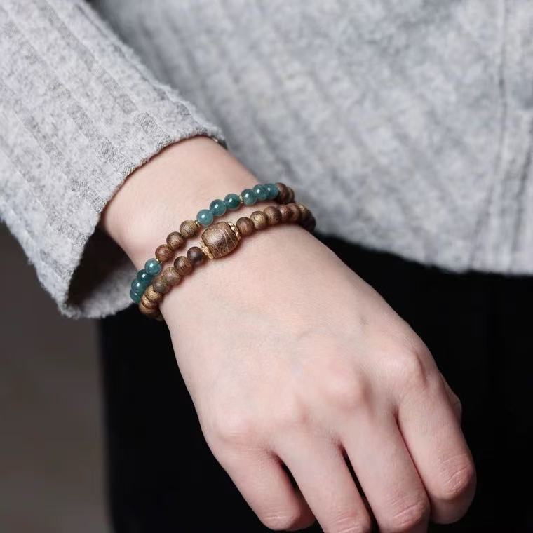 Women's bracelet Natural Kinam Agarwood 6mm Double-Ring DIY Bracelet
