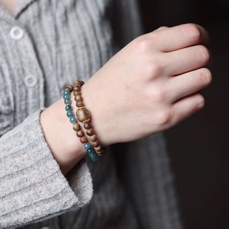 Women's bracelet Natural Kinam Agarwood 6mm Double-Ring DIY Bracelet