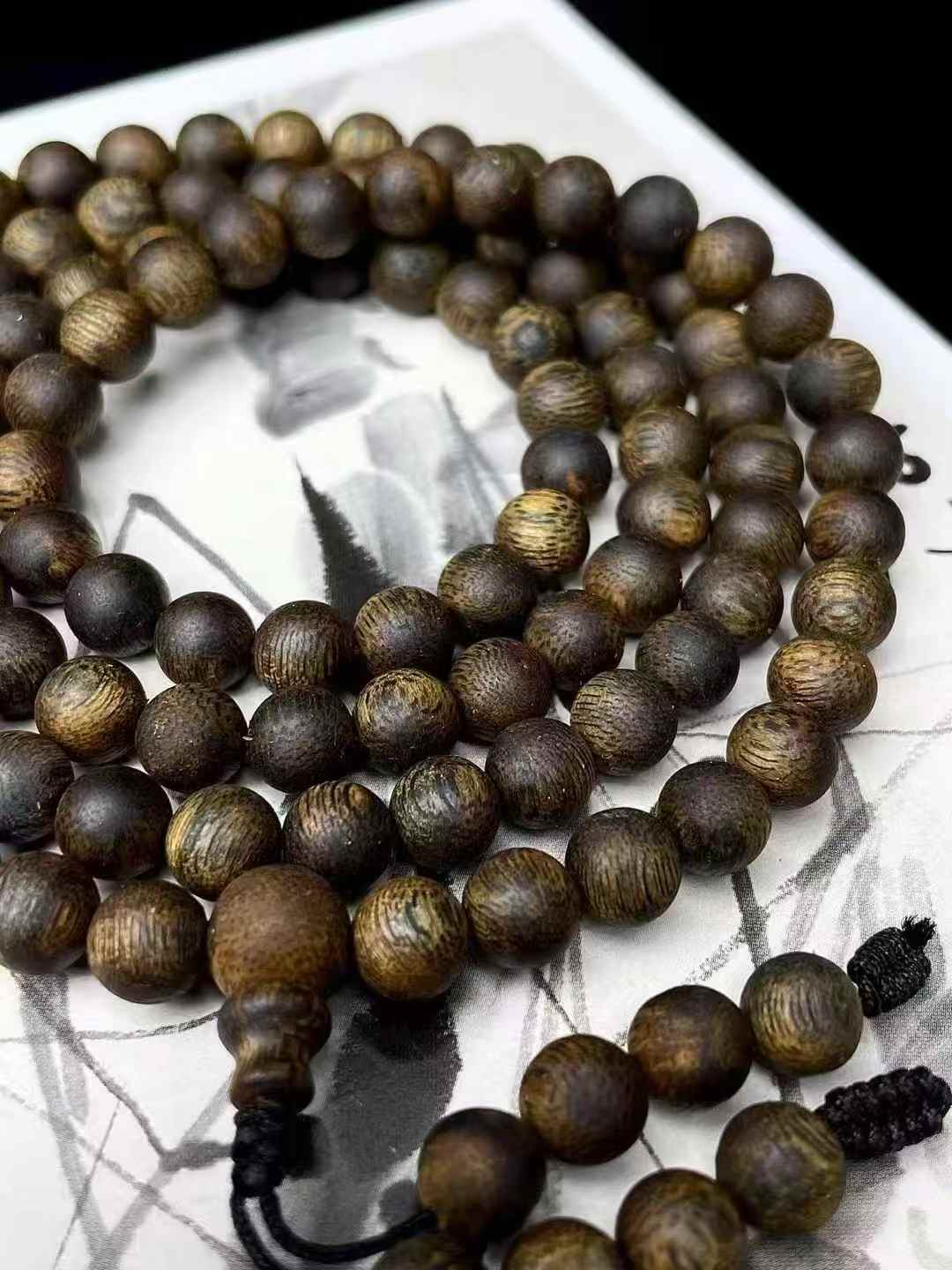 Black Kynam Agarwood Soft Oil Beads multi-loop bracelet 0.7*108 beads 9.9 points underwater