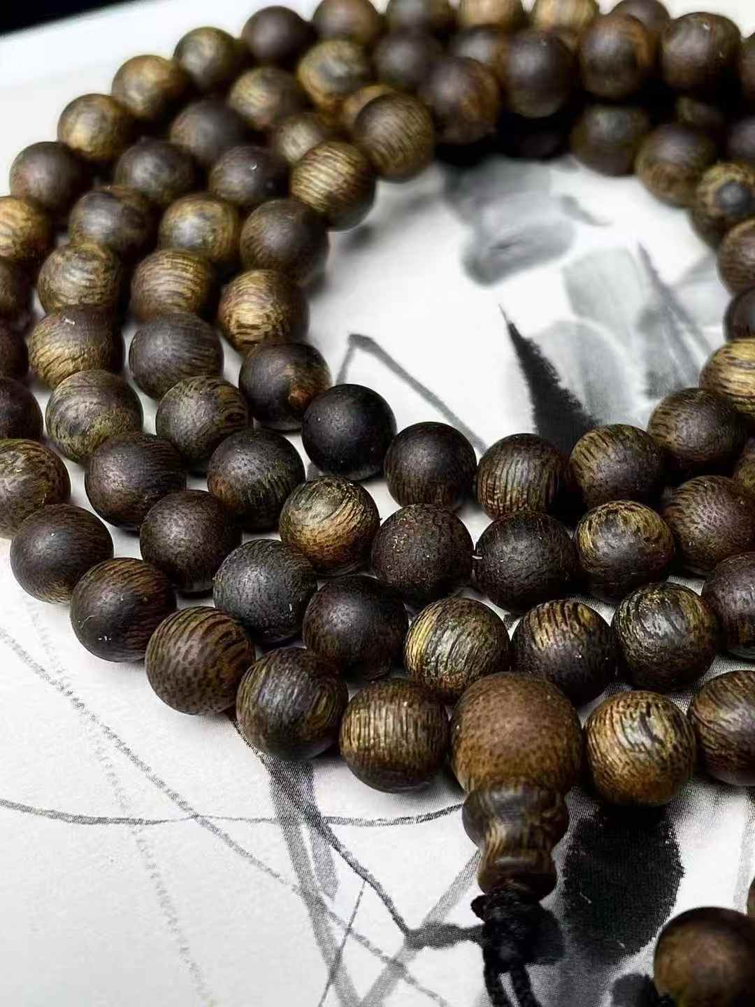 Black Kynam Agarwood Soft Oil Beads multi-loop bracelet 0.7*108 beads 9.9 points underwater