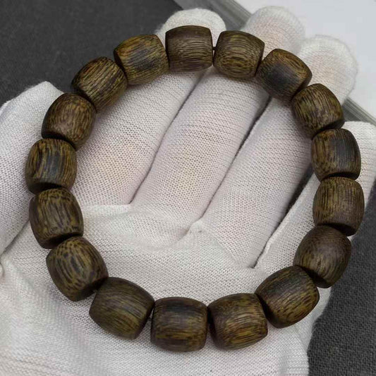 White Kynam Agarwood  soft oil abb barrel-shaped bead bracelet 9.9 points underwater