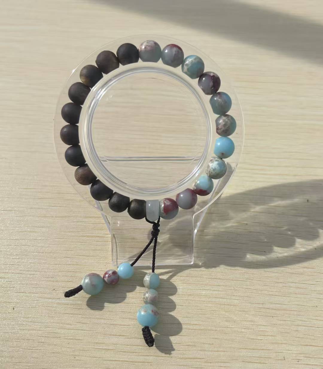 Women's bracelet Agarwood natural buddhist beads 8mm with blue Shoushan stone bracelet cry stone