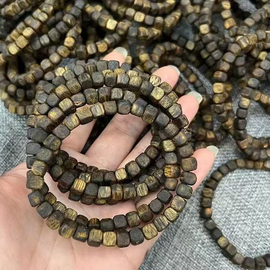 Kynam Agarwood cube-shaped bead bracelet size 5-6-7-8 mm sweet and cool scent