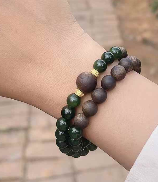 Natural Agarwood Green Jadeite DIY Multi-loop Bracelet